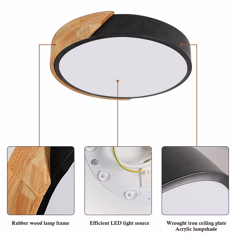 Pheashine Modern Round LED Ceiling Light, 24W, Black, 6500K Cool White, Diameter: 32 cm – 3