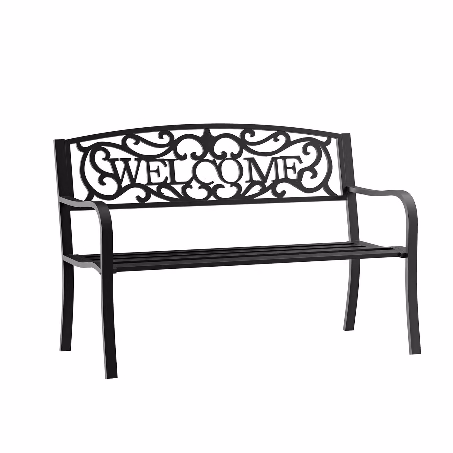 OUTSUNNY Black Metal Double Garden Bench for Outdoor Use – 2
