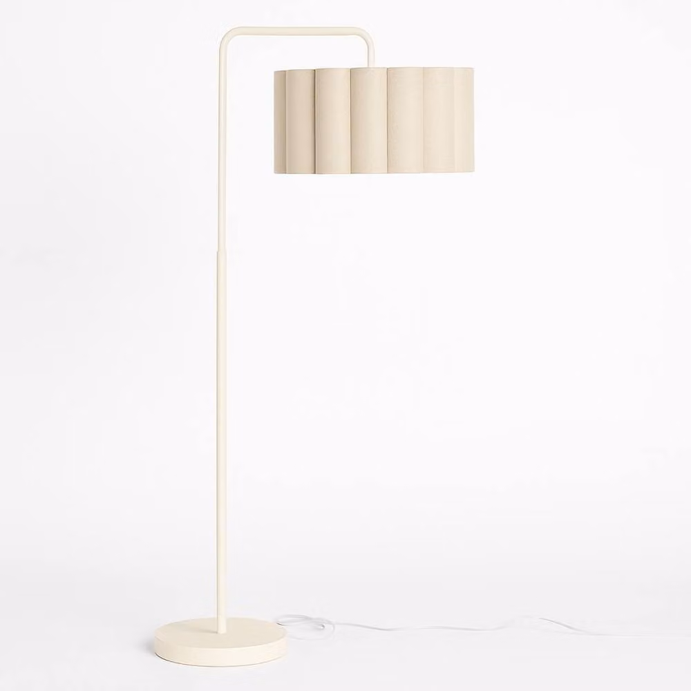 CGC Lighting Kyra Angled Floor Lamp in White with Fabric Scalloped Lampshade – 2