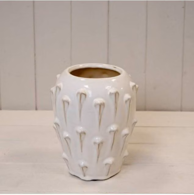 KDMD Small Cream Ceramic Bobble Vase in White and Beige