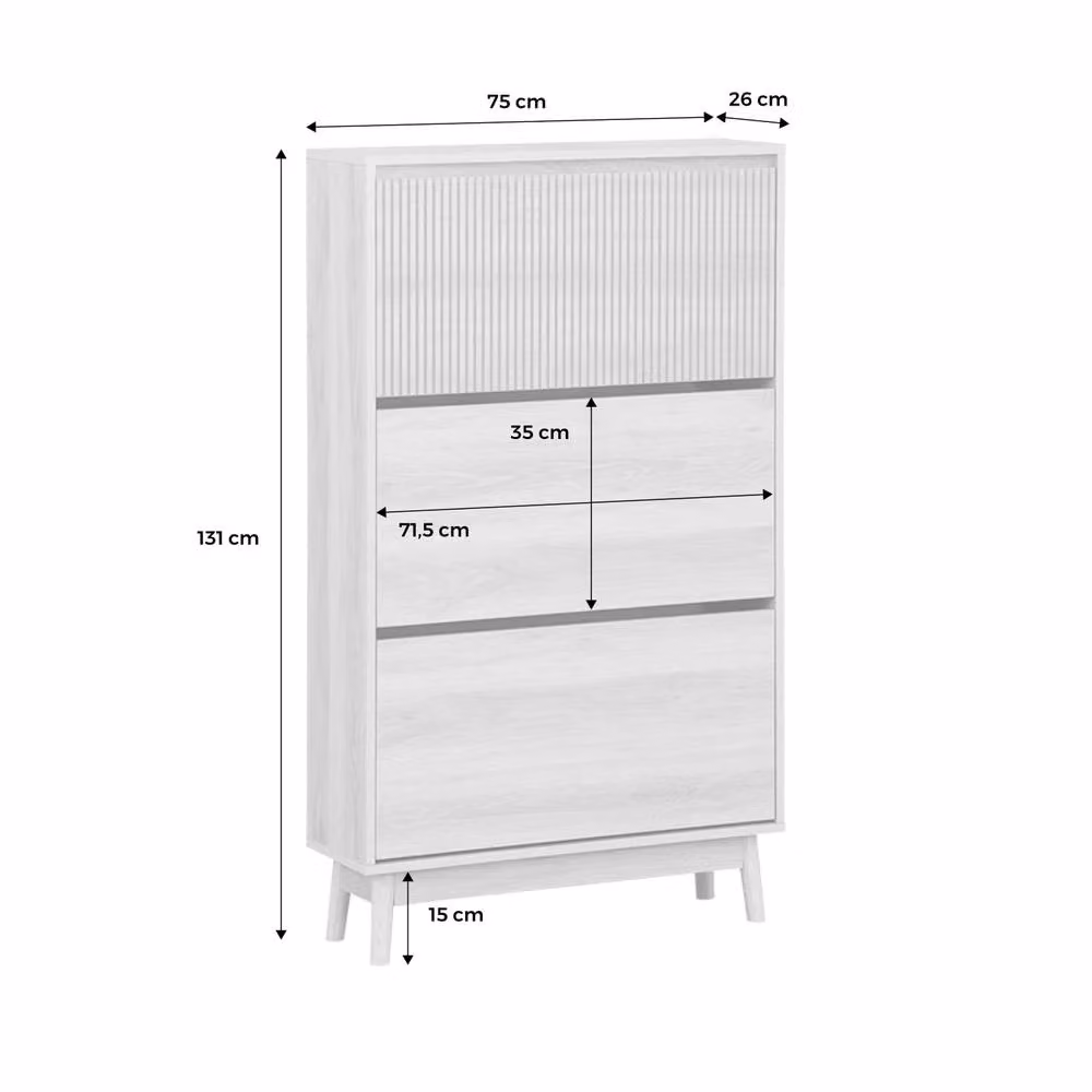 sweeek Scandinavian 3-door Wood Shoe Cabinet in Brown, W/D/H: 131 x 25 x 75 cm – 2