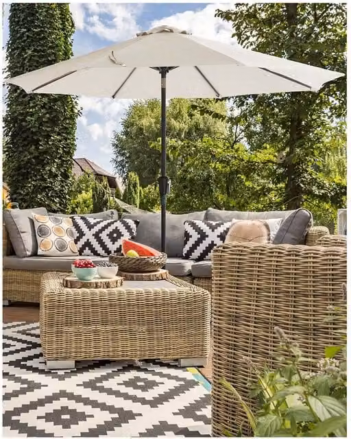 SONGMICS 3m Garden Parasol Umbrella with Crank in White with UPF 50 Protection