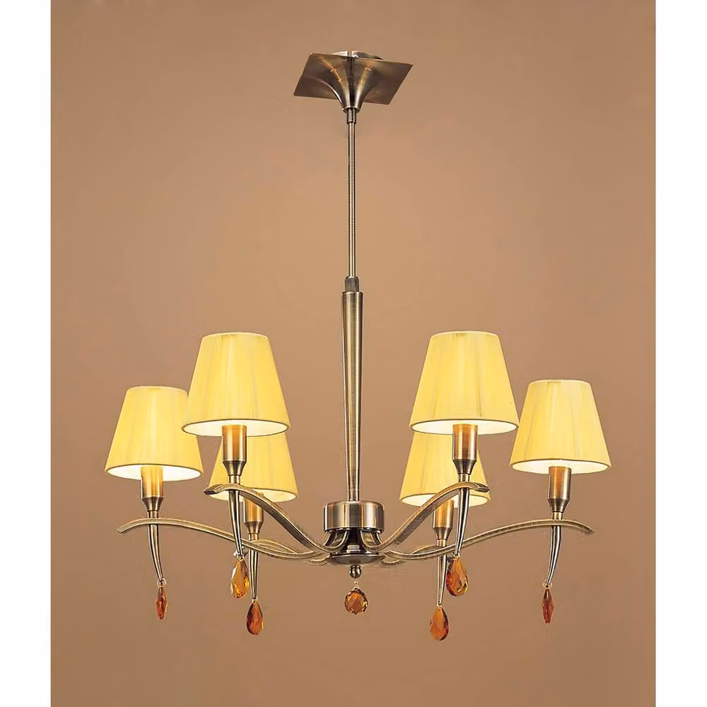 Netlighting Siena Round 6-Light Pendant with Amber Crystal and Brass Finish – 2