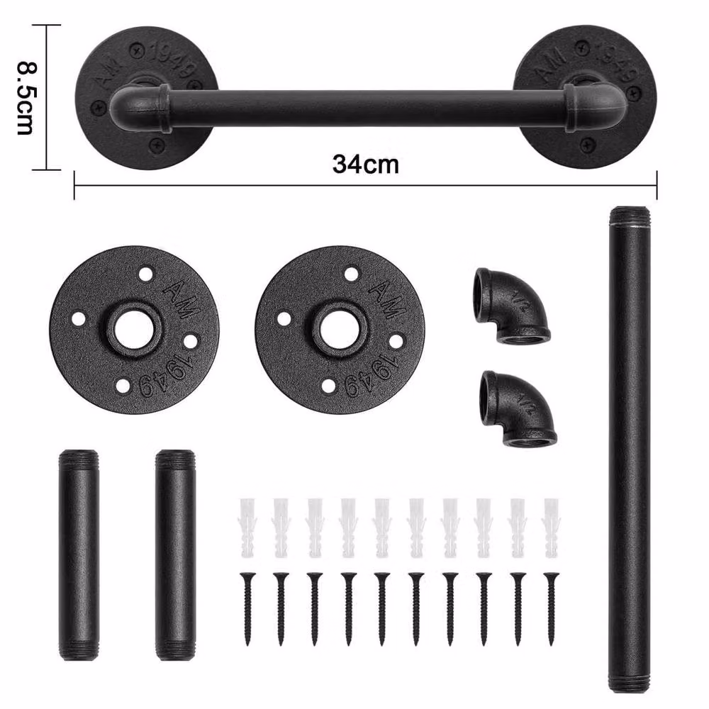 EONLION Industrial Metal Wall Mounted Towel Rail and Clothes Hanger, Black, W: 100 cm, D: 30 cm – 2