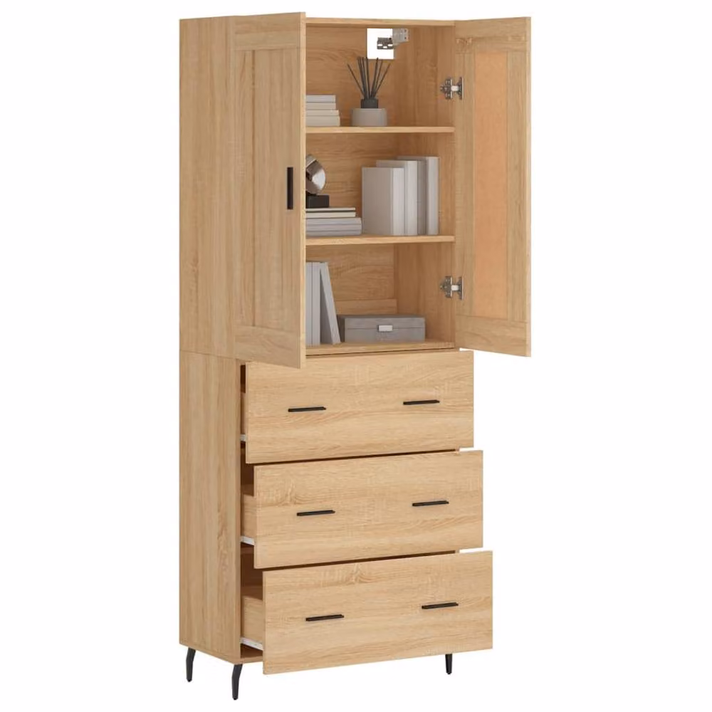 Berkfield Home Sonoma Oak Highboard in Light Brown, W/D/H: 69.5 x 34 x 180 cm – 2
