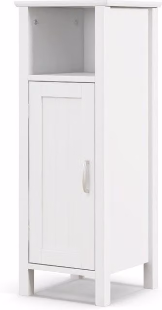 Gymax White Freestanding Bathroom Floor Cabinet with Single Hinged Door, Open Shelf and Adjustable Internal Shelving