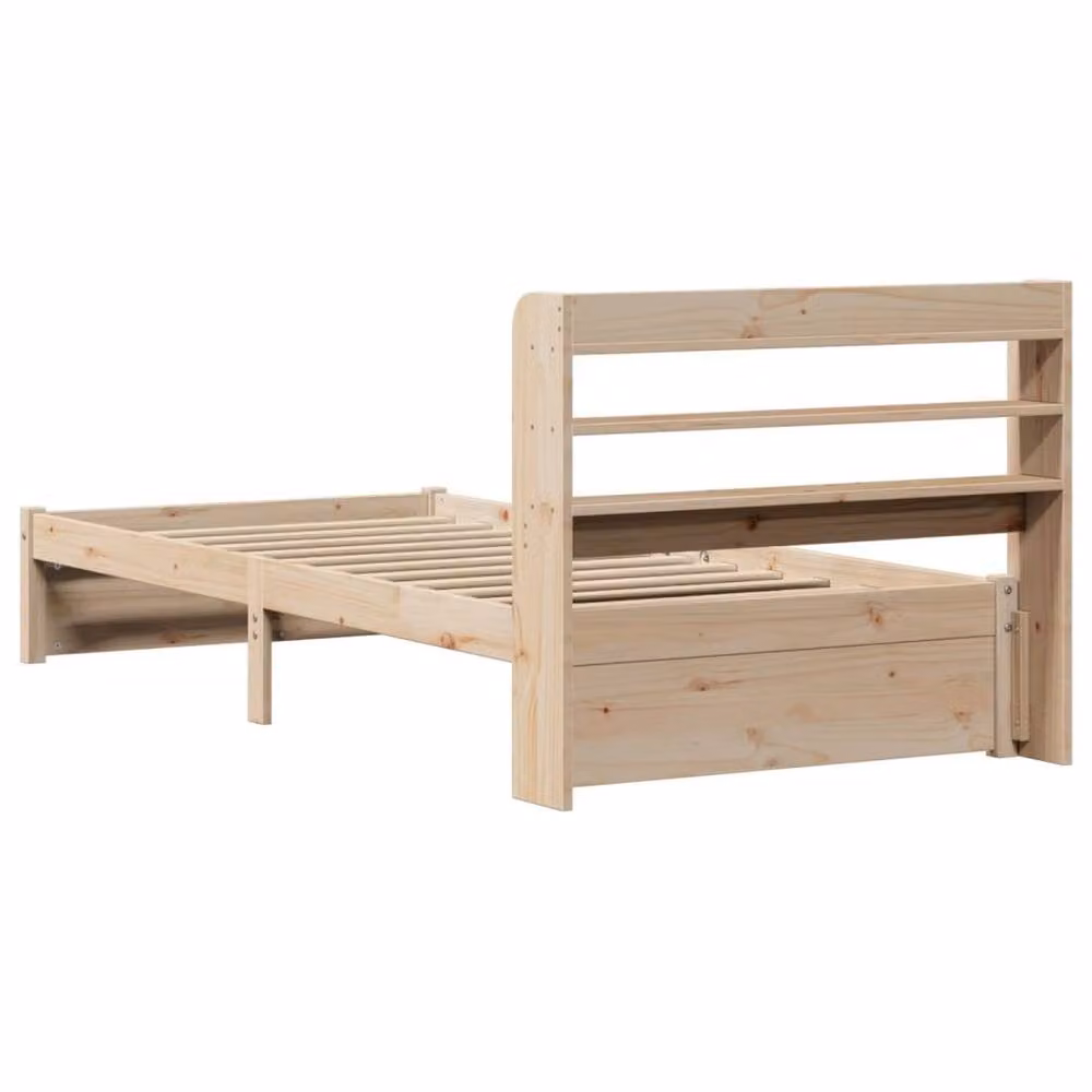 Berkfield Home Small Single Bed Frame with Headboard and Side Compartments in Beige Solid Pine Wood, W/D/H: 75 x 190 cm – 2