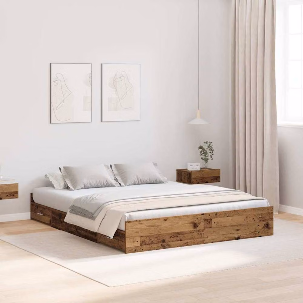 Berkfield Home Storage Bed Frame in Brown Old Wood with Drawers, W: 135 cm, L: 190 cm – 2