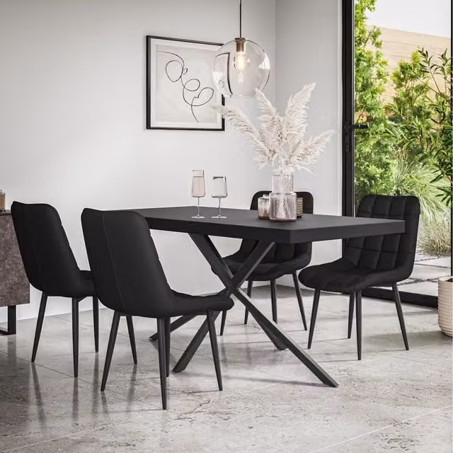 More4Homes Donni Dining Table and 4 Nova Faux Leather Chairs in Black