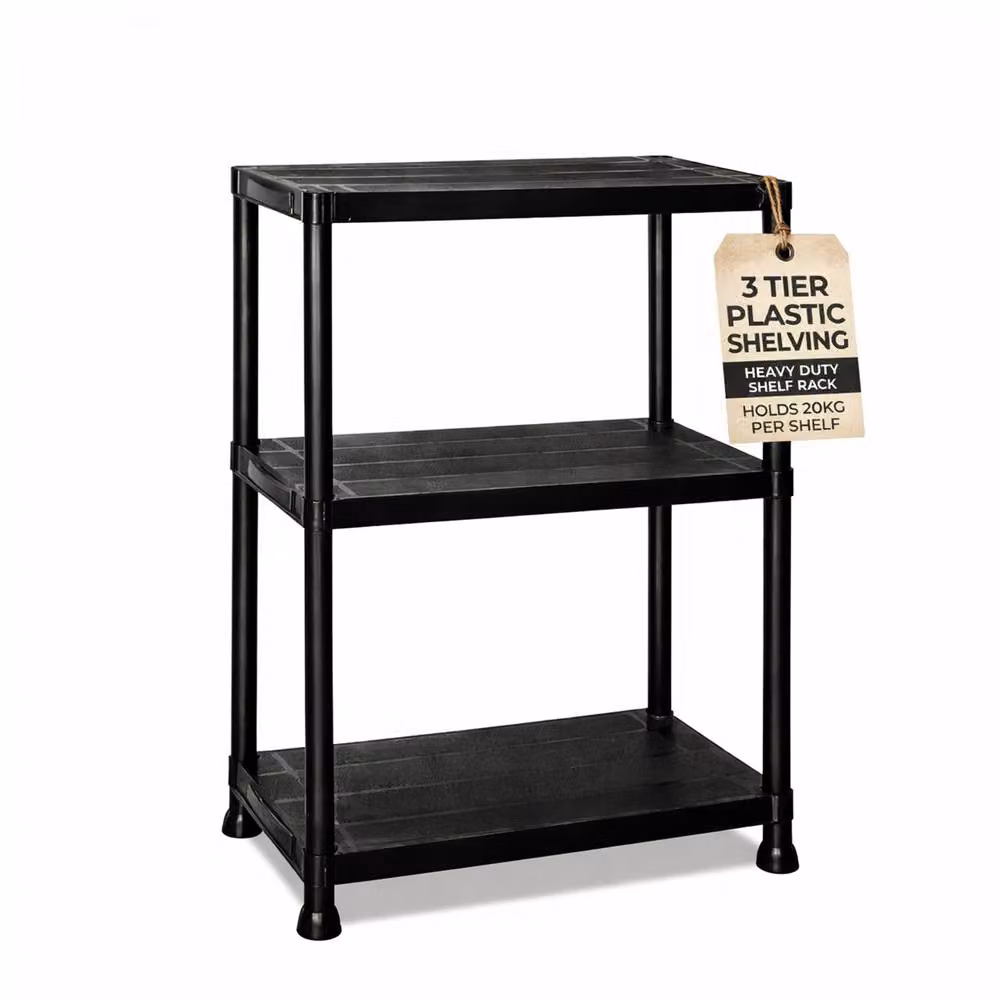 Crystals 3 Tier Plastic Home Storage Unit and Garage Organiser Rack in Black, Width: 60 cm – 2