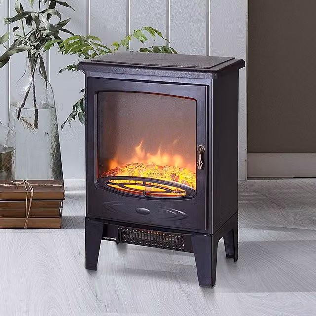 HOMCOM Electric Freestanding Fireplace Heater, 1850W, Black