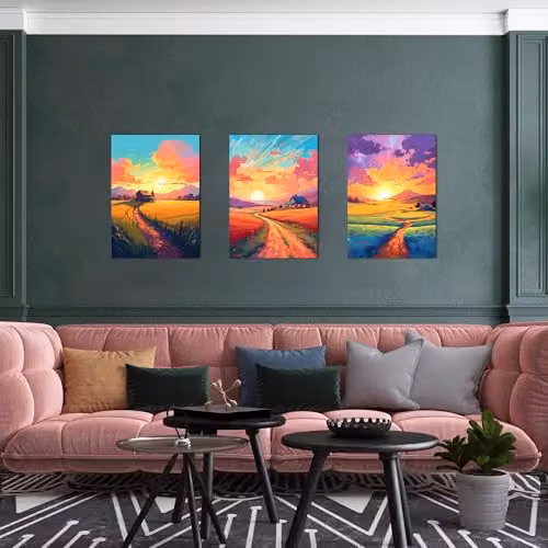 Simpa Dawn of Countryside 3 Panel Canvas Wall Art in Multicolour and Yellow – 2