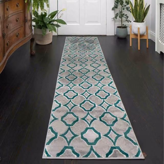 The Rug House Emerald Green and Grey Super Soft Geometric Modern Rectangular Area Rug, W: 240 cm, D: 60 cm