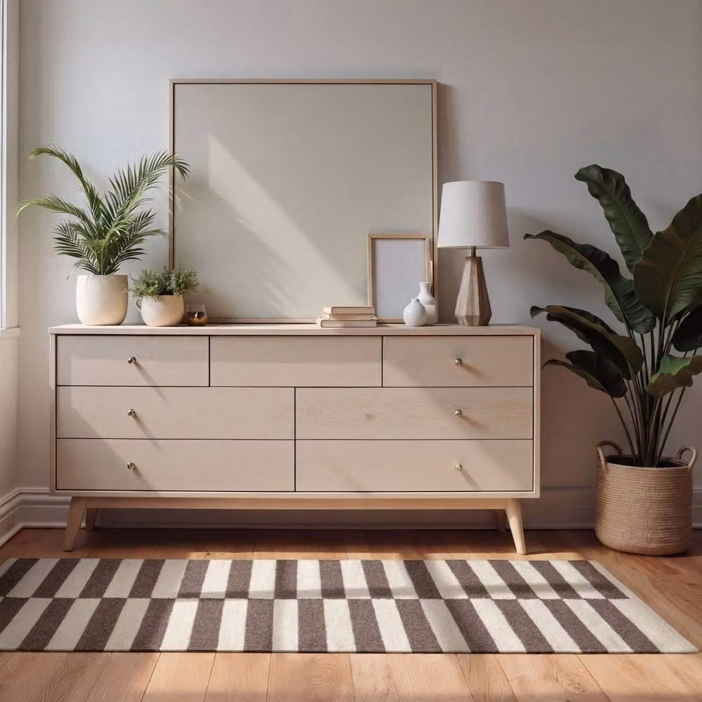 THE RUGS Vika Handwoven Wool Striped Reversible Rug in Brown, W: 80 cm, L: 200 cm – 9