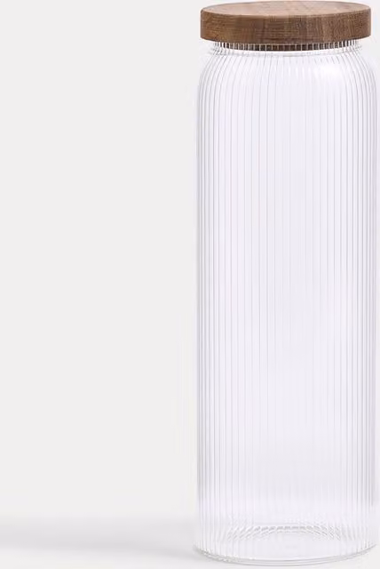 M&S Extra Large Ribbed Glass Storage Jar with Wood Lid in Transparent Striped Design