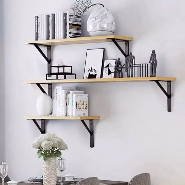 Kelvenix Heavy Duty L Shaped Wall Mounted Stainless Steel Shelf Brackets in Black – 1