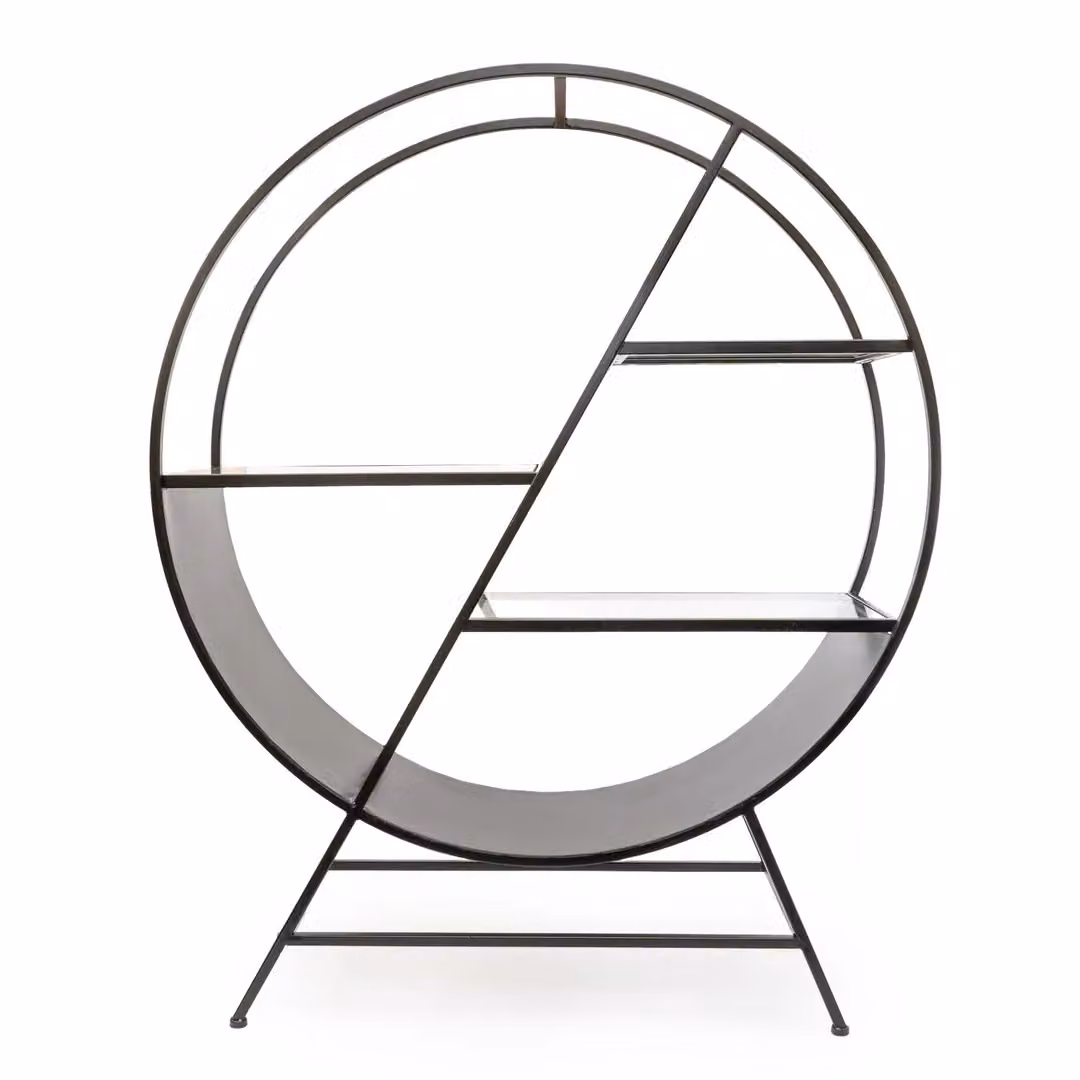 Madison & Mayfair Art Deco Style Black Metal Console Table with Staggered Glass Shelves – 2