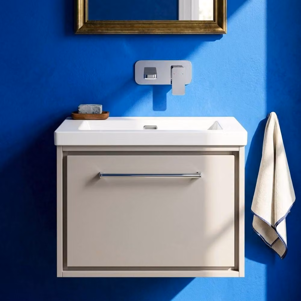 Balterley Modern Wall Mounted Bathroom Vanity Unit with Single Soft Close Drawer and Stone Basin in Matt Grey W/D/H: 60.0 x 39.0 x 47.6 cm – 3
