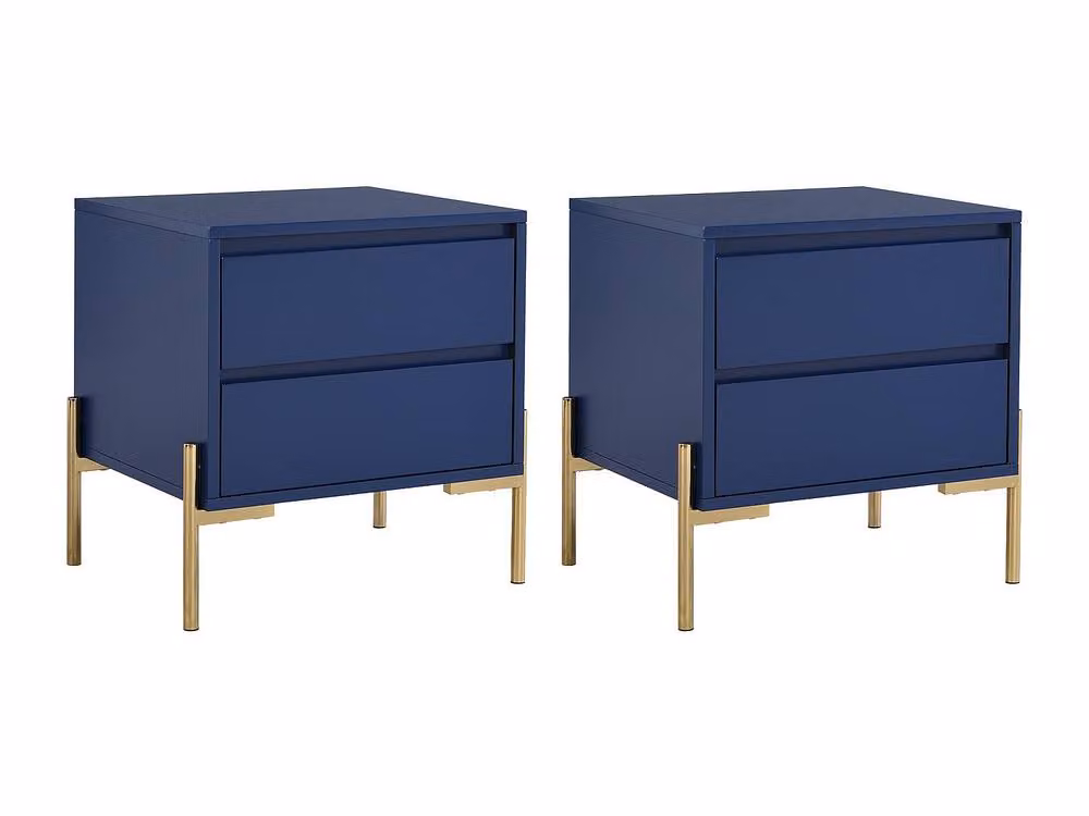 Vente-unique Set of 2 Blue Lacquered Bedside Tables with 2 Drawers, MDF and Metal – 2