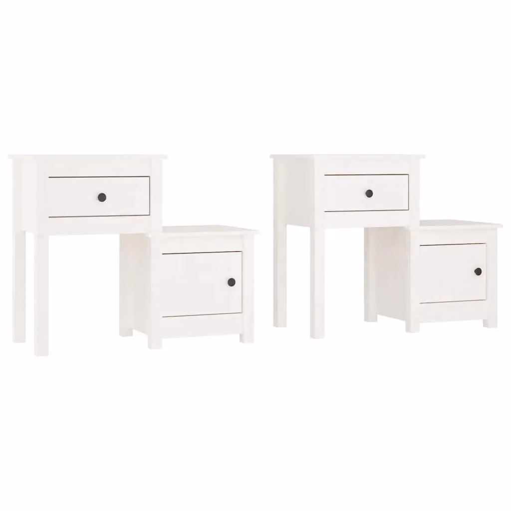 Berkfield Home Set of 2 White Rustic Solid Wood Pine Bedside Cabinets W/D/H: 79.5 x 38 x 65.5 cm – 2