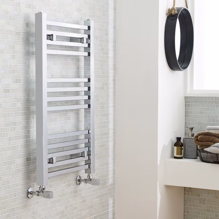 Arno Chrome Square Ladder Heated Towel Rail, W: 50 cm, H: 80 cm