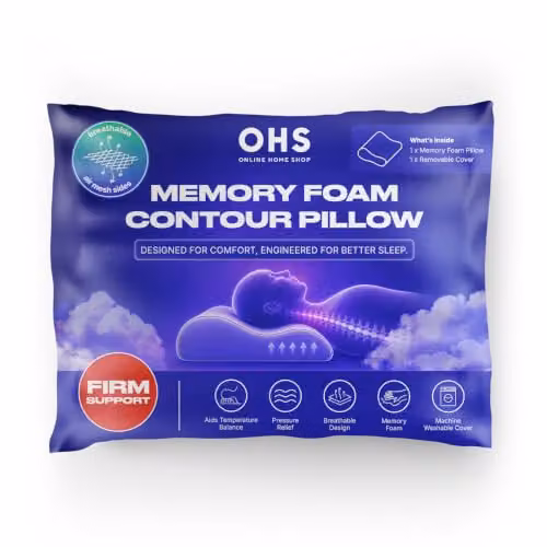 OHS White Breathable Contour Memory Foam Pillow for Adults – 5