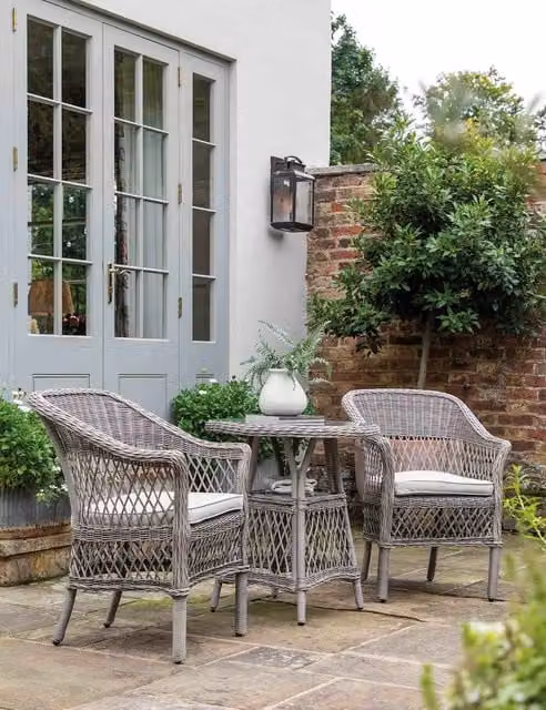 Gallery Direct Menton 2 Seater Bistro Set in Grey Rattan and Metal with Glass Top