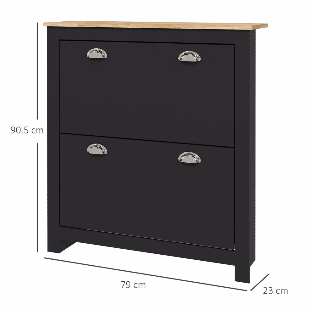 STILVORA Modern Black Matt Shoe Cabinet with 2 Tilting Compartments and Internal Shelves – 2