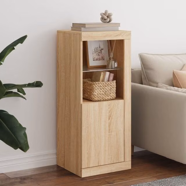 Berkfield Home Modern Sonoma Oak Sideboard with Integrated LED Lights in Brown, W/D/H: 41 x 37 x 100 cm