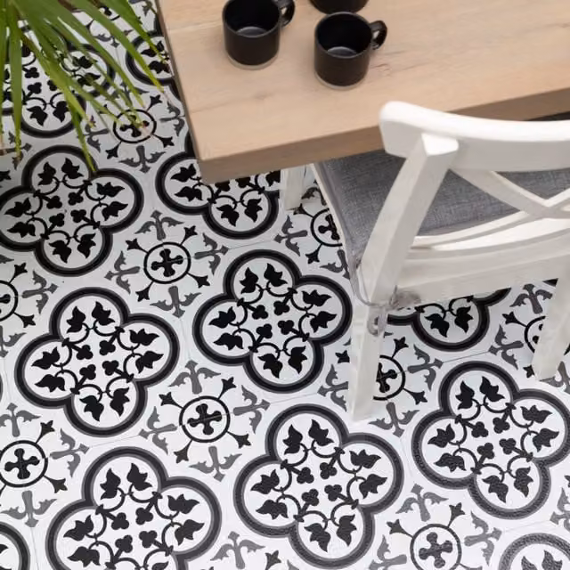Floor Pops Villa Self-adhesive Vinyl Floor Tiles, Grey and White, W/D: 30.48 x 30.48 cm