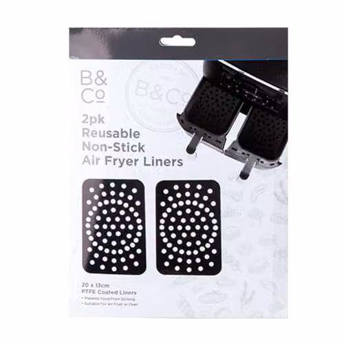 VFM e-Store Reusable Non Stick PTFE Air Fryer Liners, 2 Pack, Black, W: 20 cm x D: 13 cm – 4