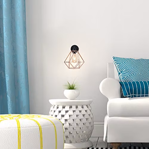 MiniSun Industrial Steampunk Satin Black Pipework Single Wall Light with Copper Metal Basket Cage Shade – 4