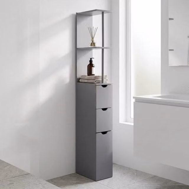STILVORA Grey Modern Freestanding Bathroom Storage Cabinet with Internal Shelves, Drawers and Hinged Doors