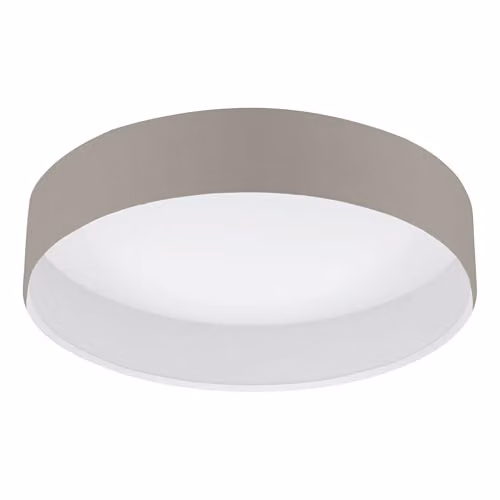 Eglo Pasteri LED Ceiling Light, Modern Square Fabric Lamp in Taupe and White – 1