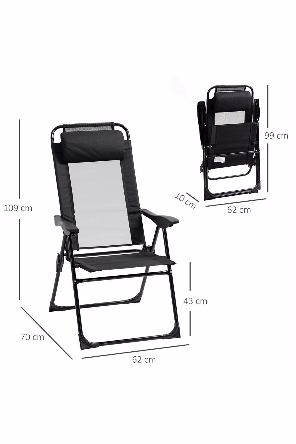 ERGOVEXA Set of 2 Folding Garden Recliner Chairs with Armrests, Black – 2