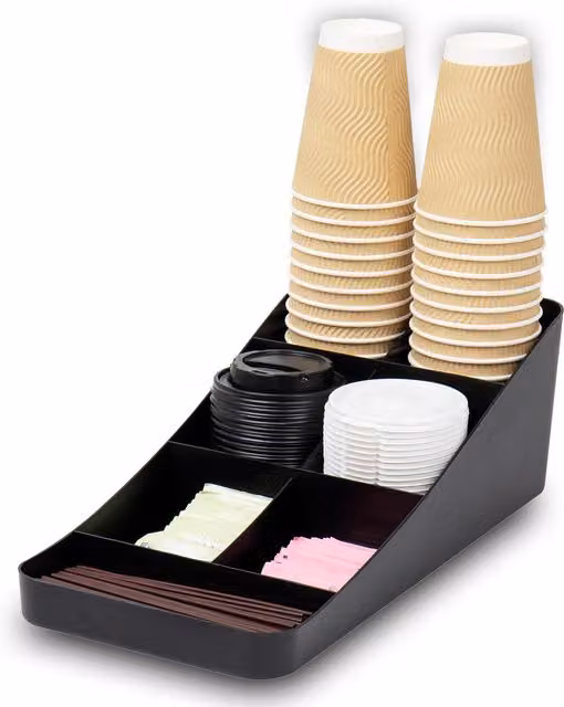 Deflecto Black 7-Compartment Freestanding Plastic Coffee Station Organiser