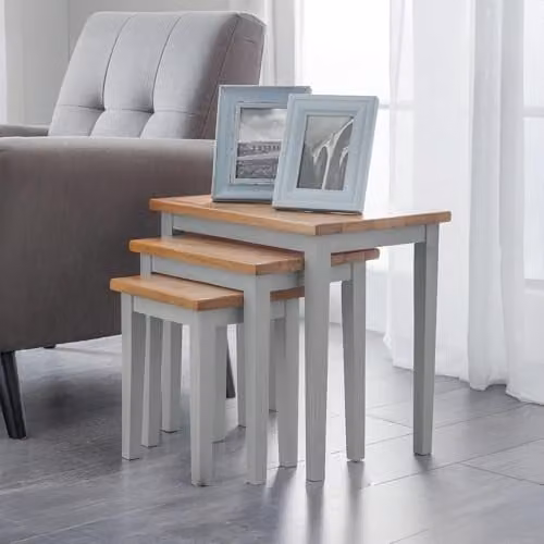 Julian Bowen Cleo Nest of 3 Side Tables in Grey and Oak – 1