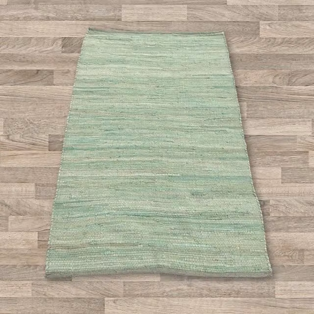 KDMK Aqua Indian Handloom Cotton Rug, Green, Rectangular, Flat Weave