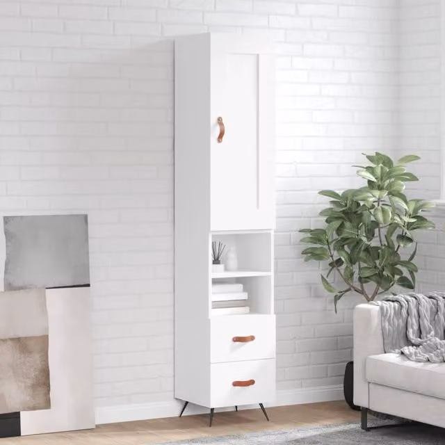 Berkfield Home White Matt Highboard, H 180 x W 34.5 x D 34 cm