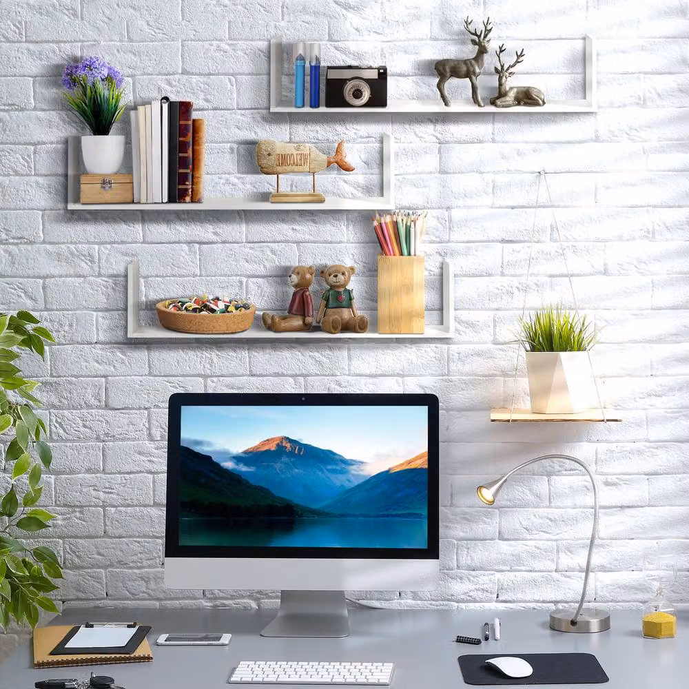 STILVORA Set of 3 White Wall-Mounted Floating Shelves with High Sides – 2