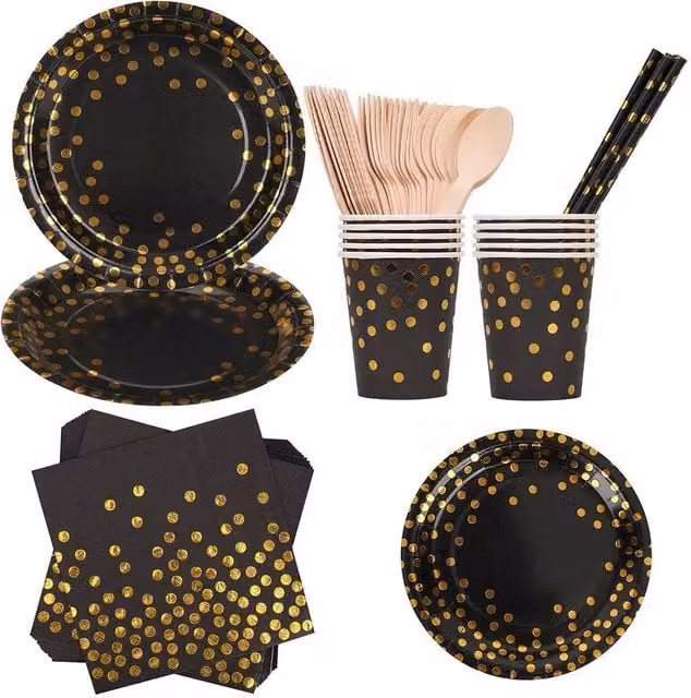 Neel Blue 80-Piece Black Dotted Paper Dinnerware Set – 1