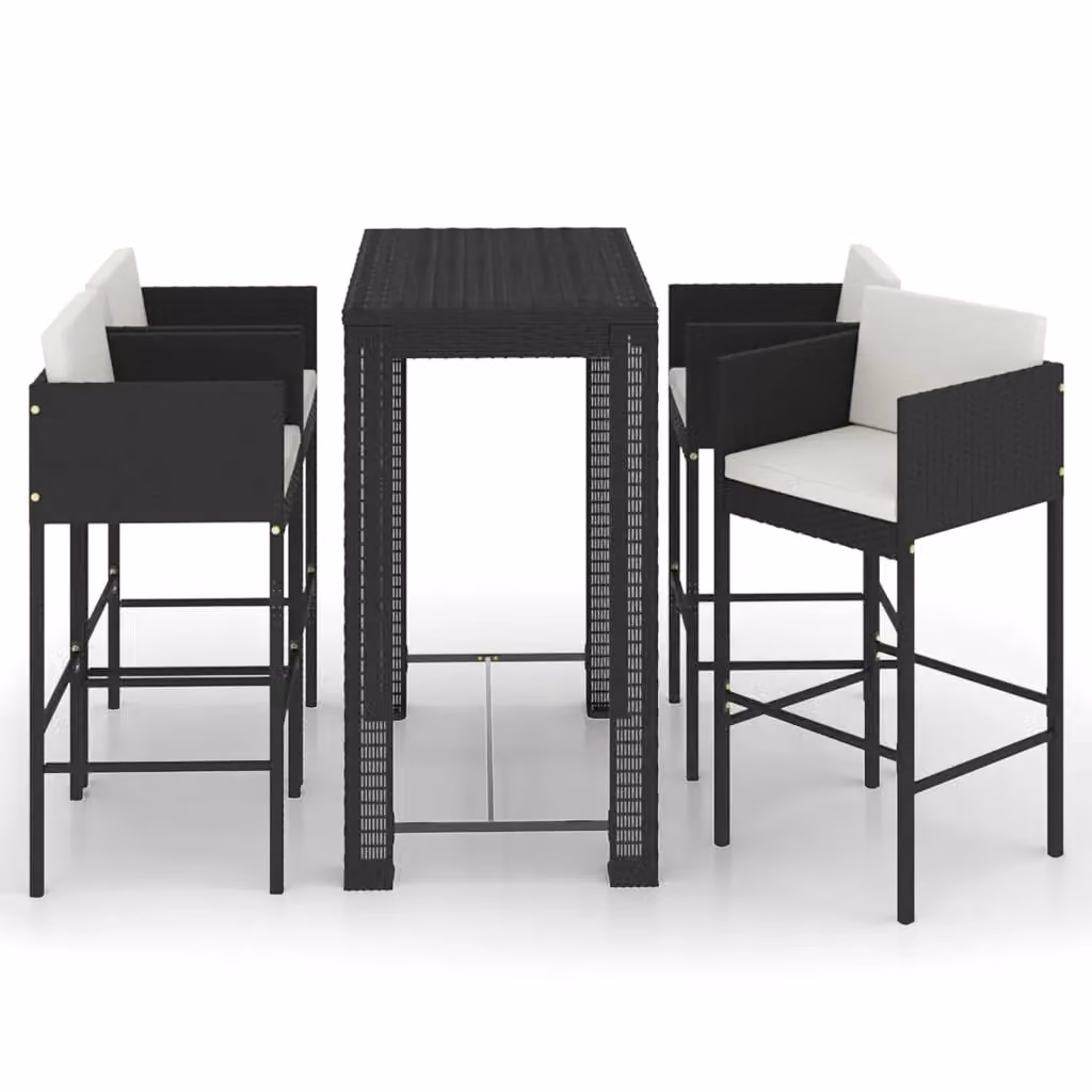 Berkfield Home 5 Piece Modern Garden Bar Set with Cushions in Black Poly Rattan and Steel – 2