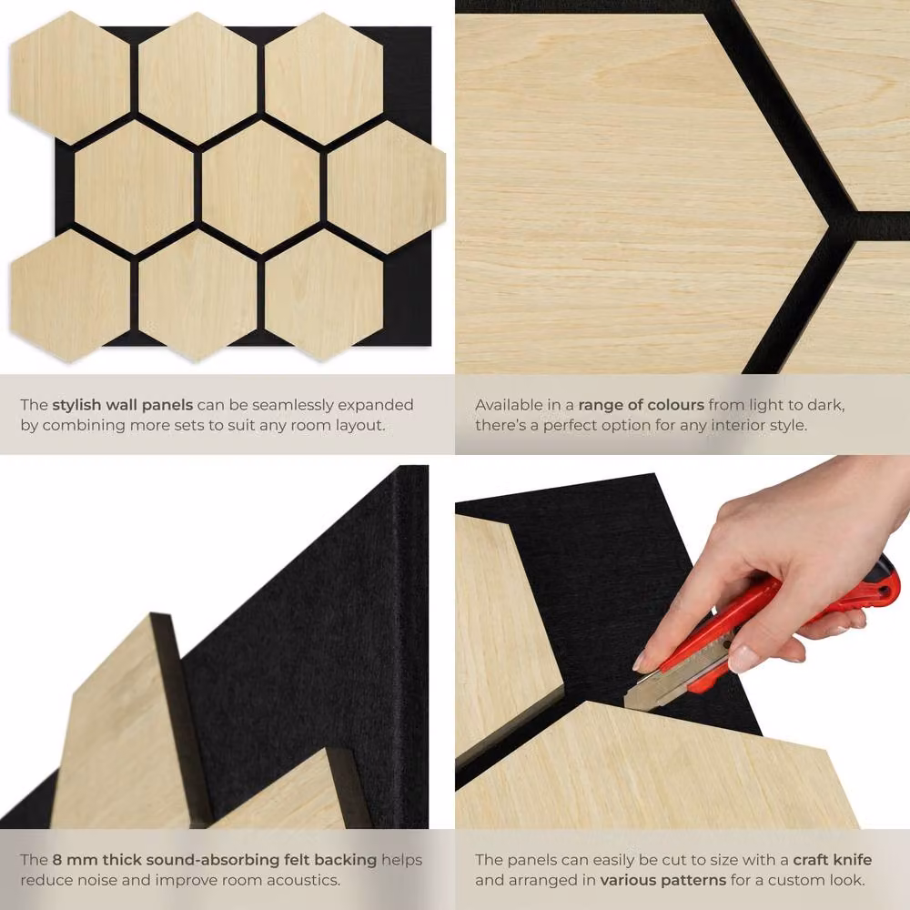 tectake Sound-Absorbing Acoustic Felt Panels in Light Oak Wood Look – 3