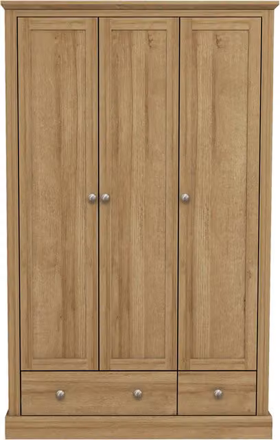 LPD Home Modern Oak 3-Door 2-Drawer Wardrobe in Brown