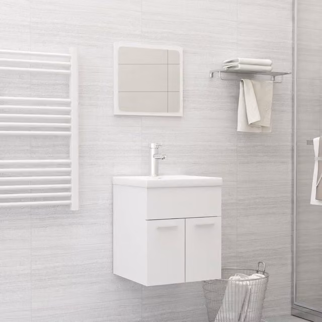 Berkfield Home Modern White Bathroom Furniture Set with Vanity Unit and Mirror Cabinet