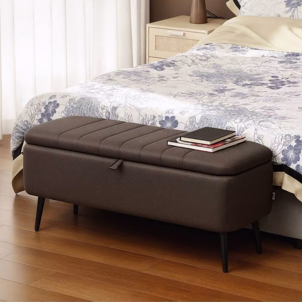 STILVORA Brown Fabric Storage Ottoman with Padded Top and Metal Legs, W/D/H: 102 x 44 x 44 cm – 2