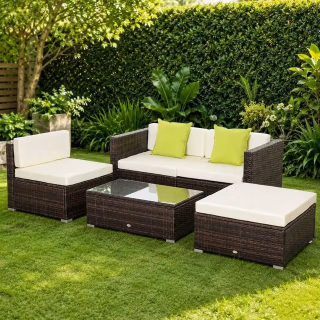 STILVORA 4-Seater Modular Sofa in Beige with Rattan and Metal Design – 1