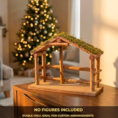 Shatchi Handmade Wooden Nativity Scene Birth Jesus Christ Stable Sculpture in Brown and Multicolour, W: 29.0 cm, H: 15.0 cm, D: 15.0 cm – 4