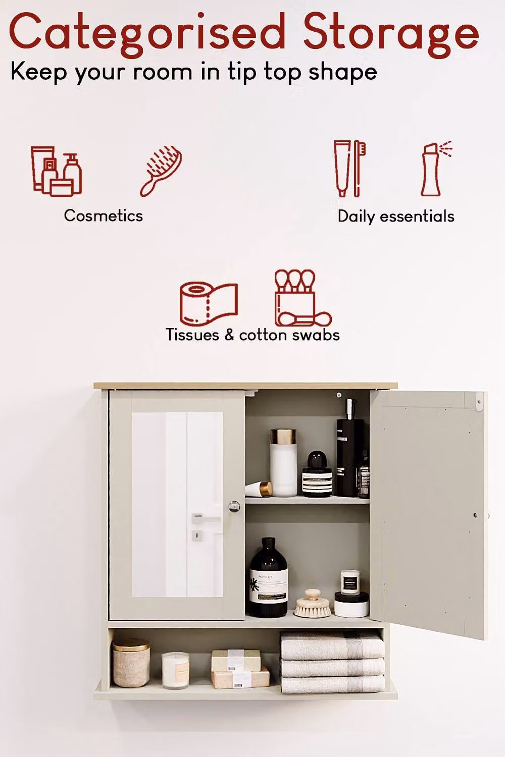 HD Designs Priano Grey 2 Door Mirrored Wall Cabinet with Internal Shelves – 2