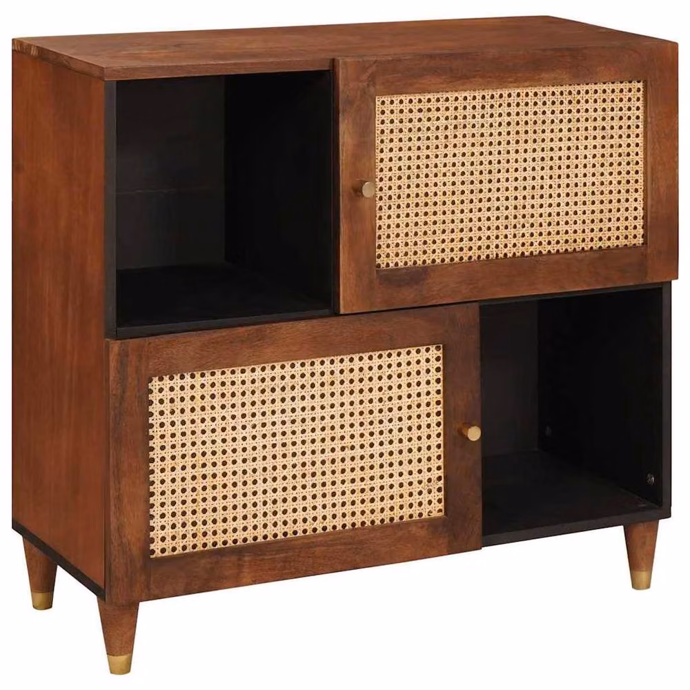 Berkfield Brown Mango Wood and Cane Media Storage Cabinet – 2